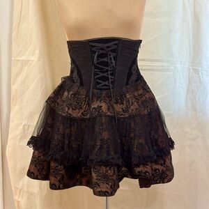 Elegant Black and Brown Lace Corset Skirt